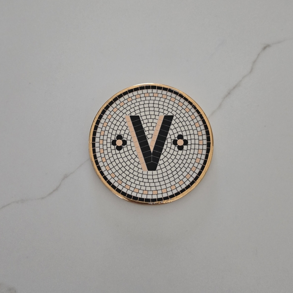 NWT Anthropologie Bistro Tile Monogram Coaster "V"